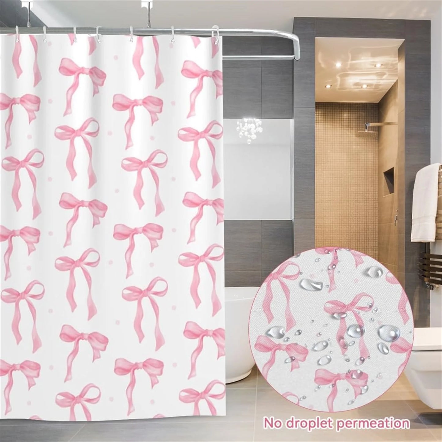 Water Repellent Shower Curtain With Reinforced Grommets For Mildew Protection