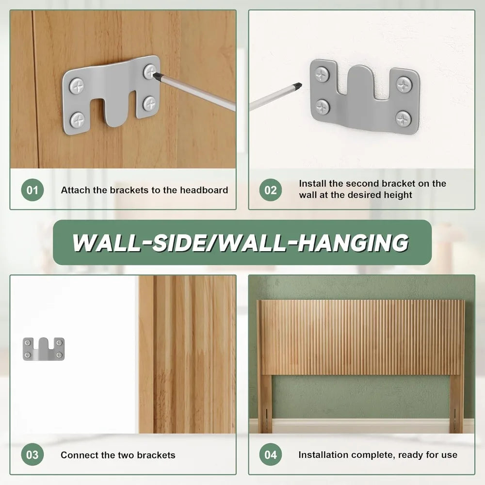 Wood Queen Headboard Wall Mounted Fluted Panel Rustic Farmhouse Style