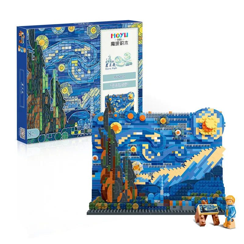 Van Gogh Starry Night The Great Wave Micro Building Blocks Education Toy Gift