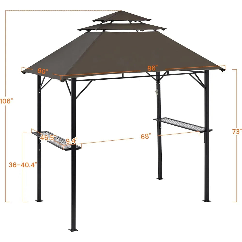 8x5 Grill Gazebo With 3 Tier Shelves Outdoor And Built In Bottle Opener Brown
