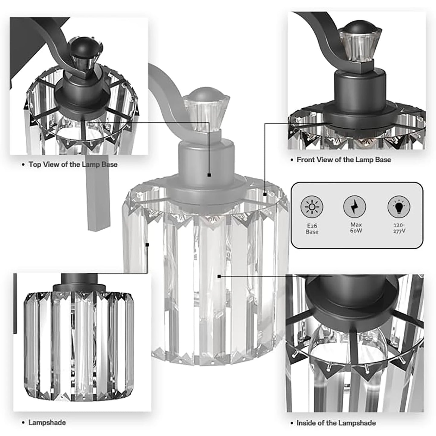 Black Crystal Bathroom Vanity Lights 3 4 5 6 Pack Modern Over Mirror