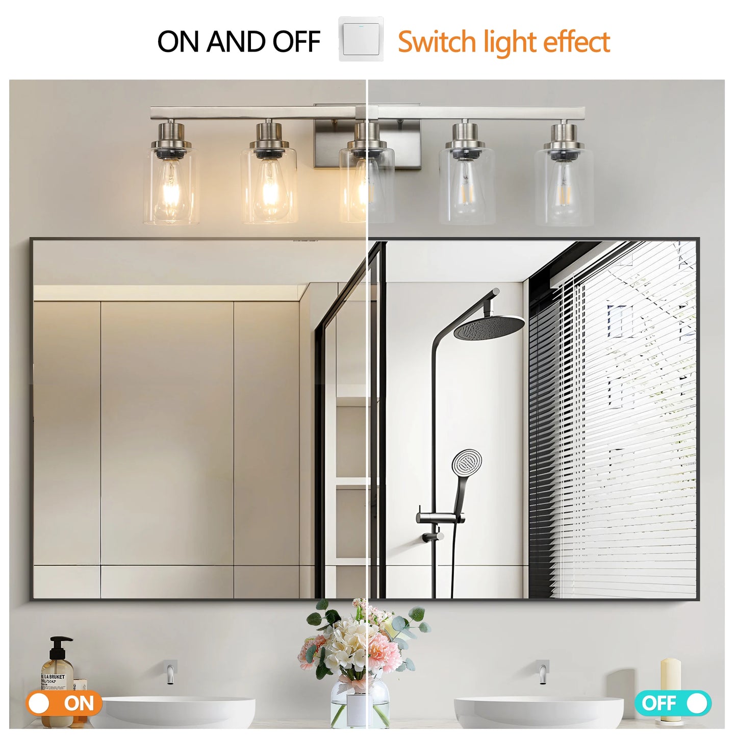 Modern Industrial Bathroom Vanity Light Five Light Sconce Clear Glass Lampshades