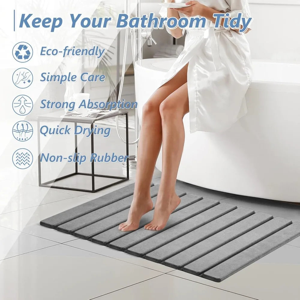 Foldable Stone Bath Mat Diatomaceous Earth Non Slip Quick Dry Bathroom Floor Mat