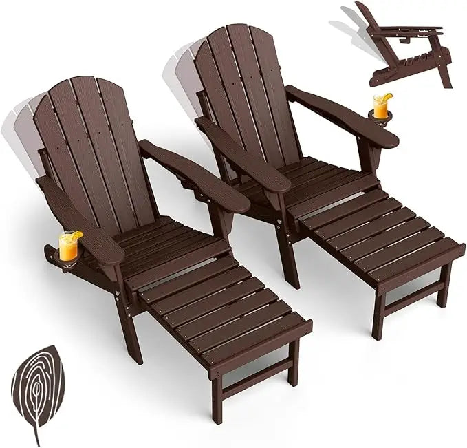 Set of 2 Adjustable Adirondack Chairs with Ottomans HDPE Plastic Folding