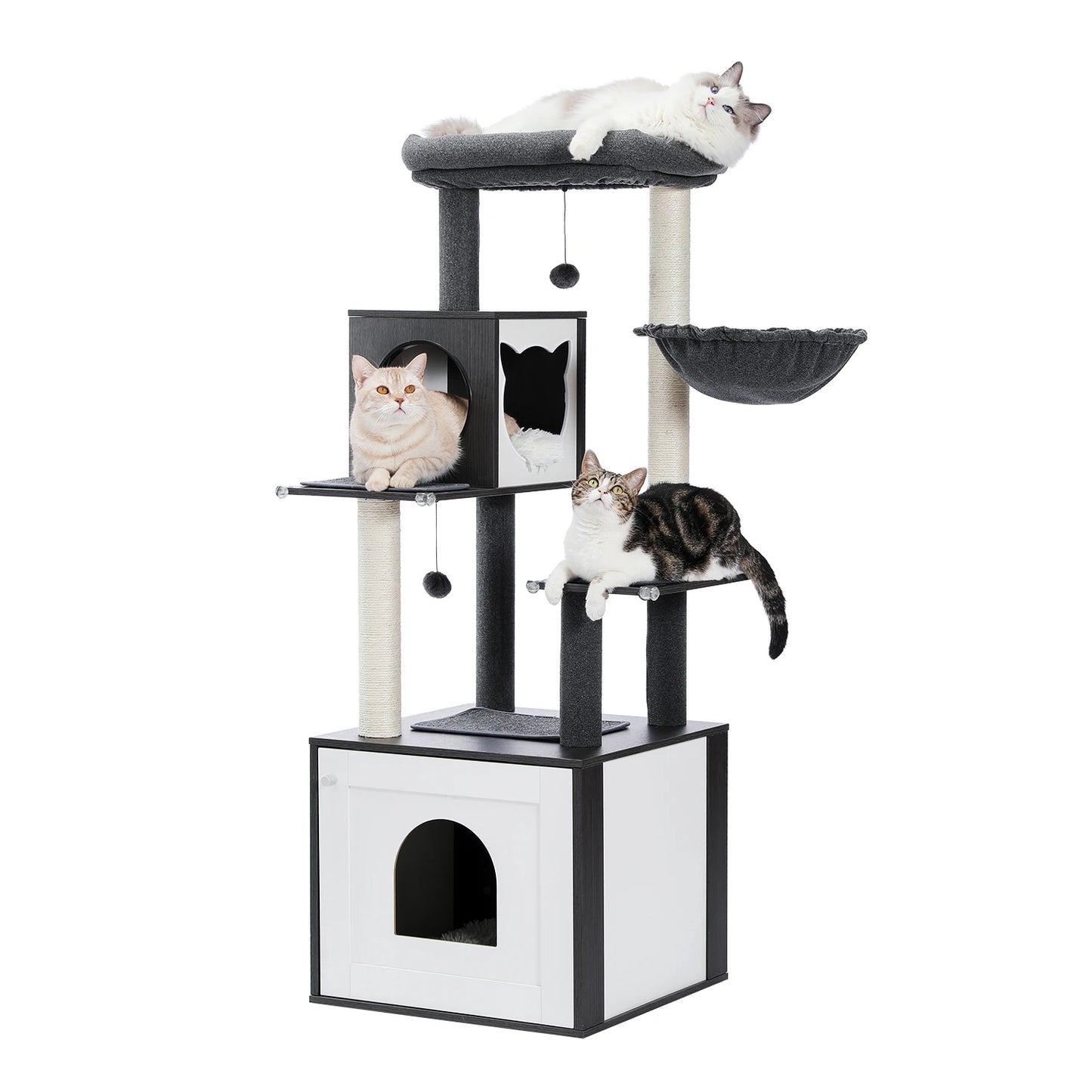Multi Level Cat Tree Indoor Wood Cat Tower With Scratching Posts And Hammock