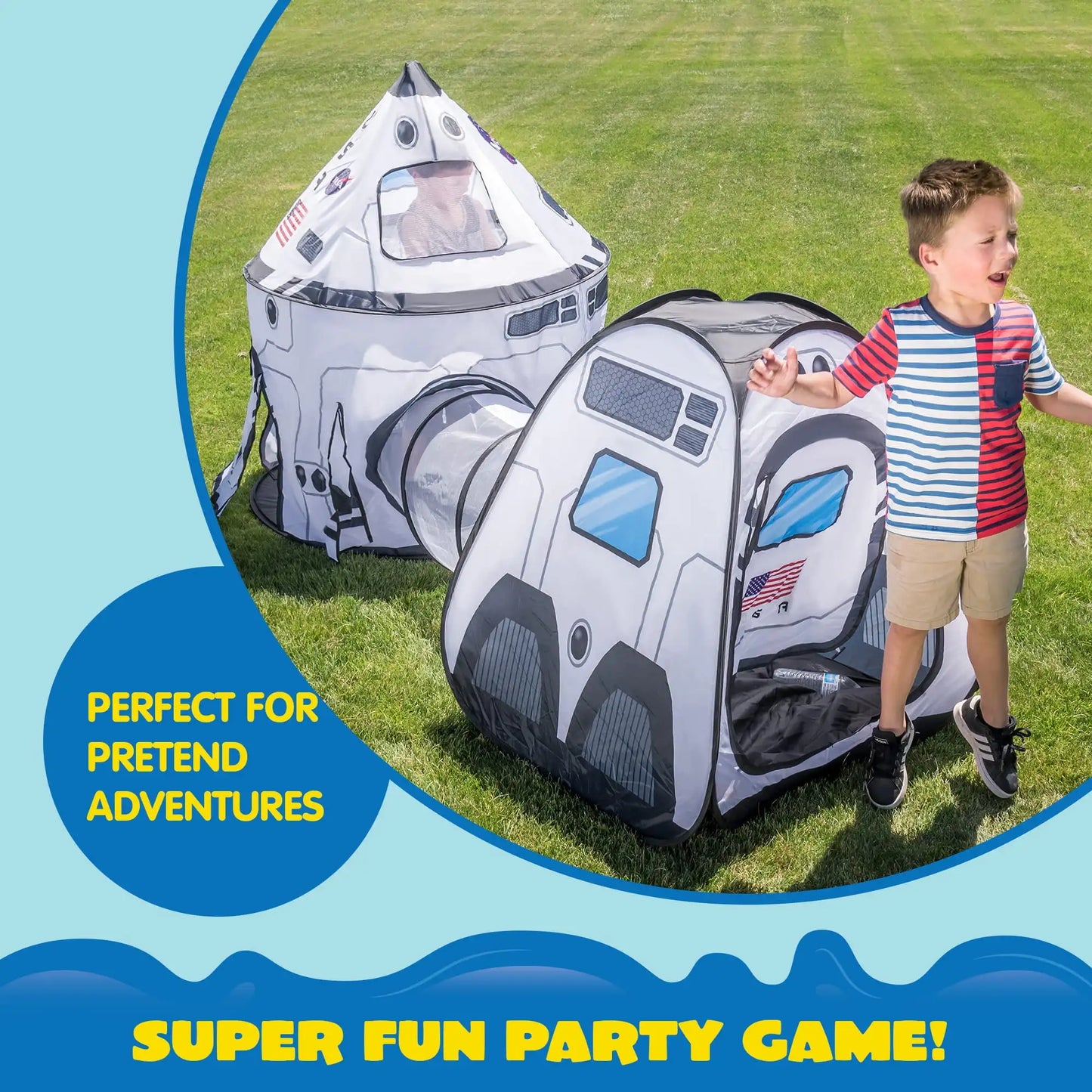Joyfy Rocket Ship Play Tent Set With Tunnel 3 Piece Pop Up Kids Tent