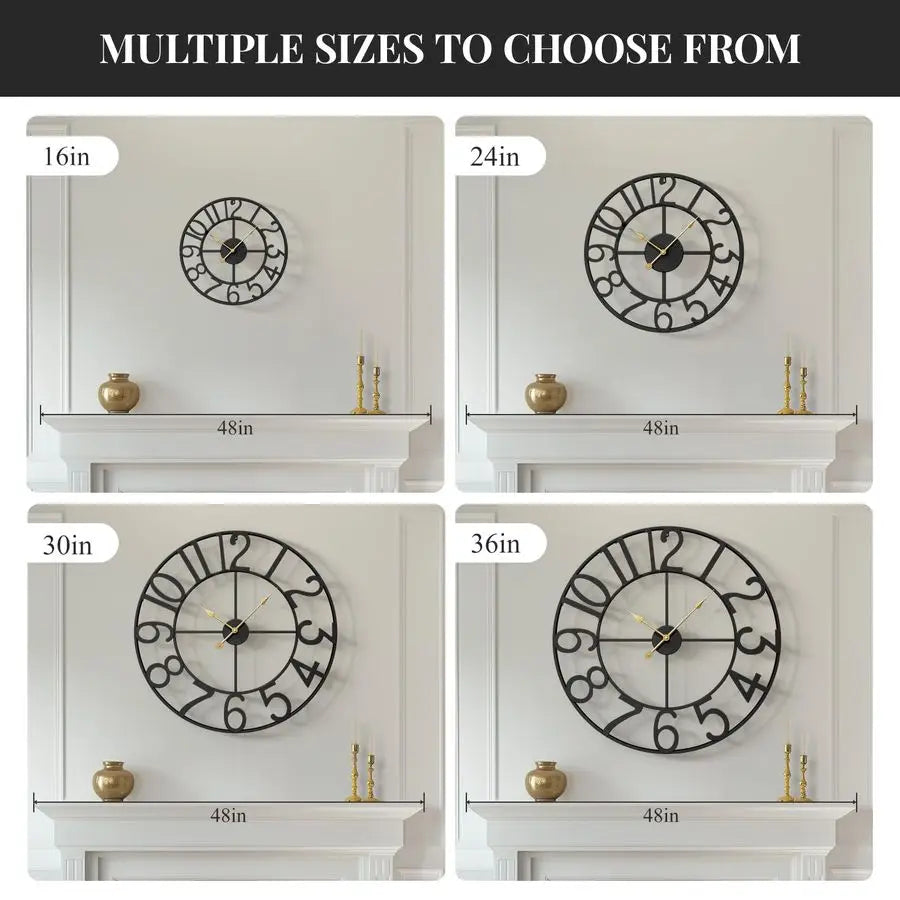 30 Inch Metal Wall Clock Silent Non Ticking Battery Operated Modern Black Decor