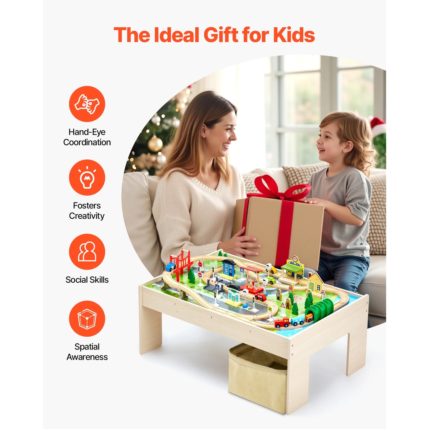 SucceBuy Kids Wooden Train Table Set 84 Piece Colorful Activity Storage Bin