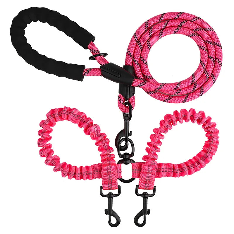 Double Dog Leash Coupler Elastic Rope Nylon Leash for Two Dogs