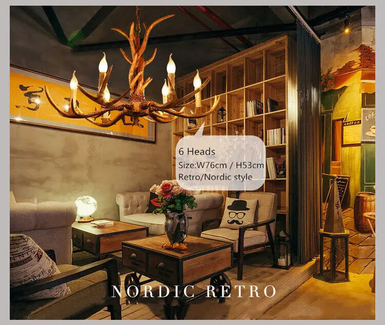 Log Brown Resin Antler Chandelier With 6 Lamp Holders Hanging Ceiling Light