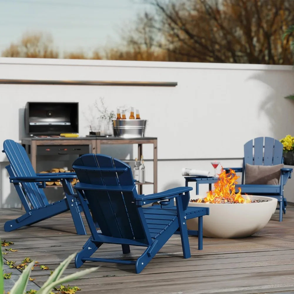 Set of 2 Adjustable Adirondack Chairs with Ottomans HDPE Plastic Folding