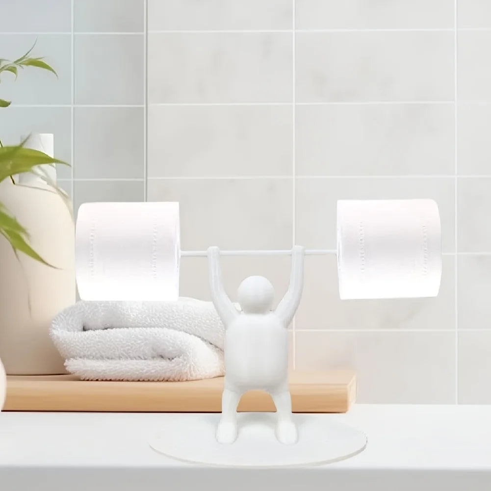 Funny Weightlifter Toilet Roll Holder Freestanding Over Tank 3D Printed Plastic