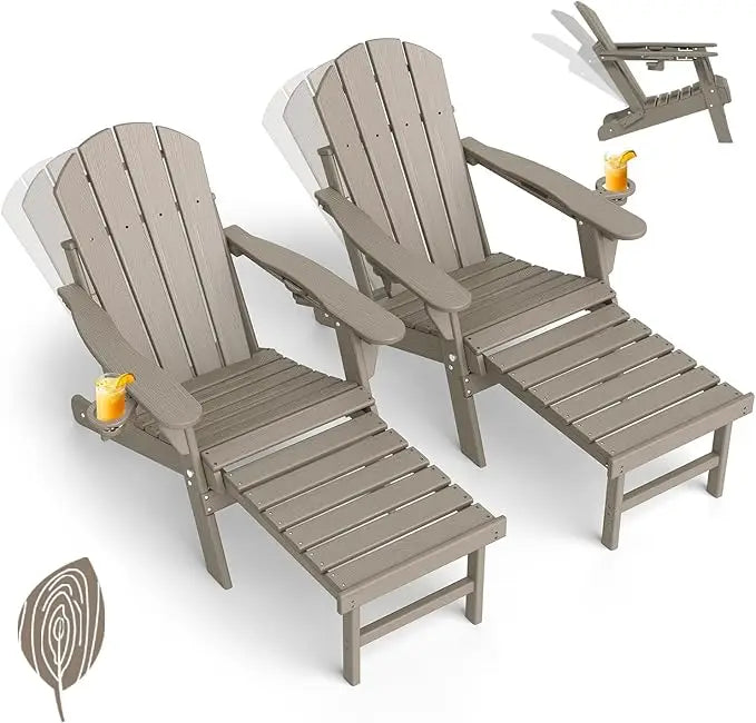 Set of 2 Adjustable Adirondack Chairs with Ottomans HDPE Plastic Folding