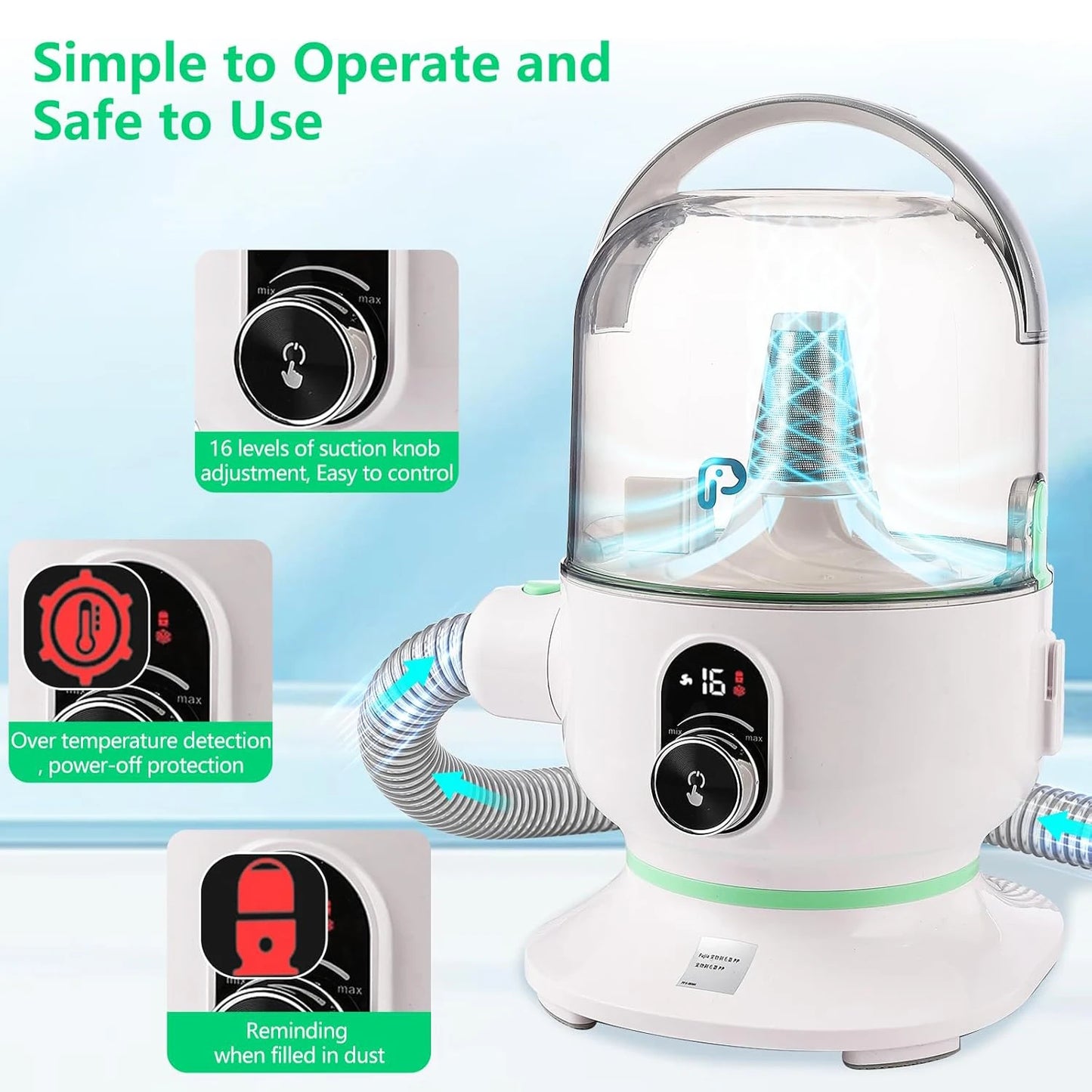 Pet Grooming Kit With 2L Vacuum Suction For Dogs And Cats 5 Grooming Tools Quiet