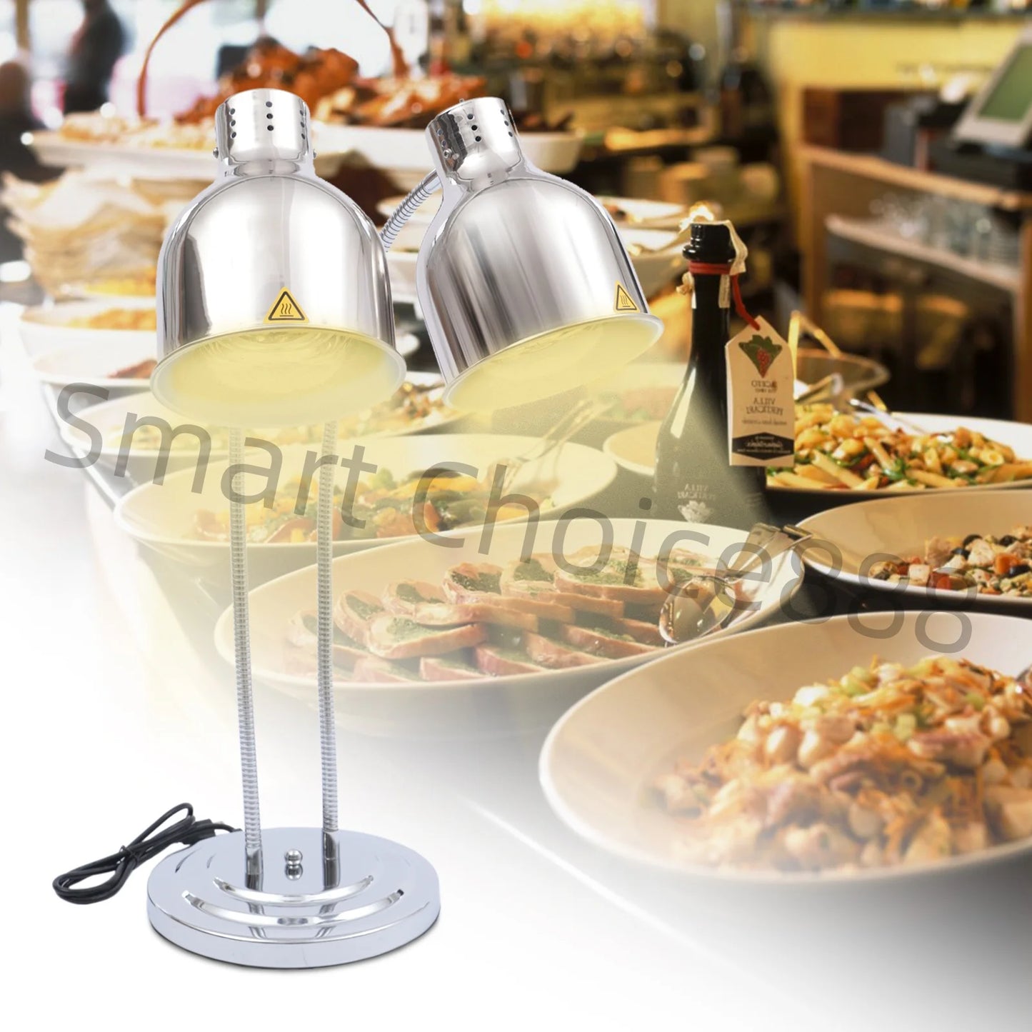 2 Light Food Heat Lamp Stainless Steel Warmer 110V 250W For Restaurant Buffet