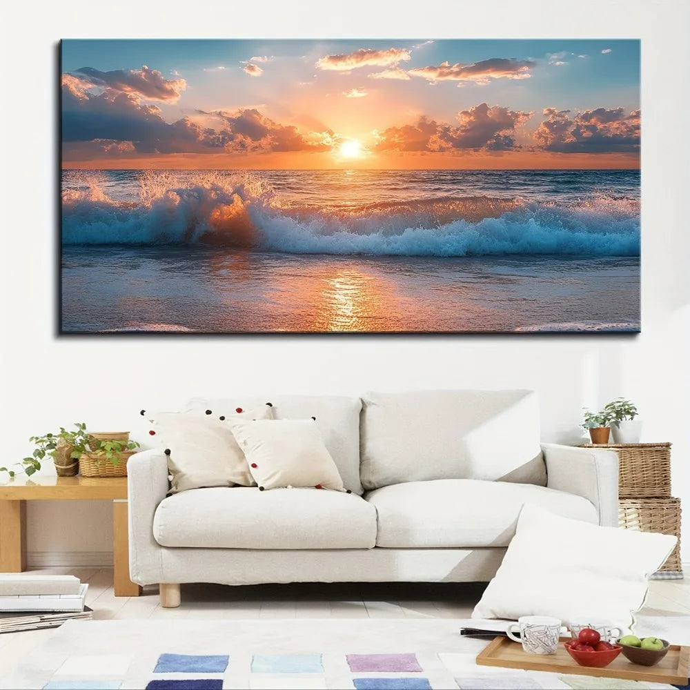 One And A Half Inch Thick Pine Frame With Ocean Beach Wave Scene Wall Decoration