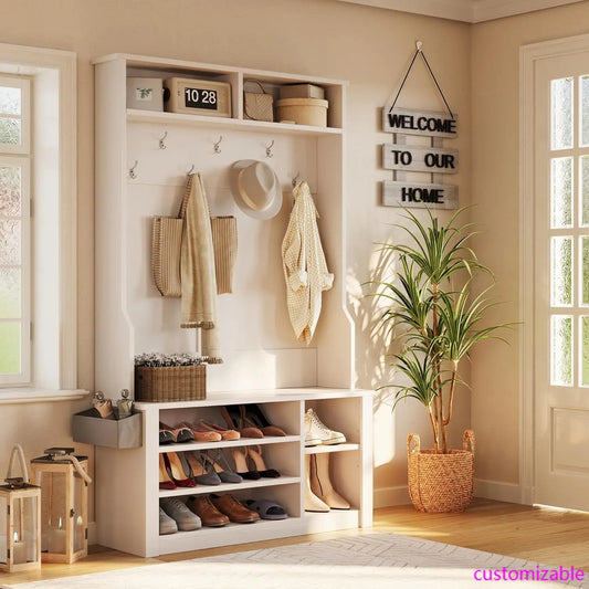 White Hall Tree With Bench And Shoe Storage 3 In 1 Entryway Organizer