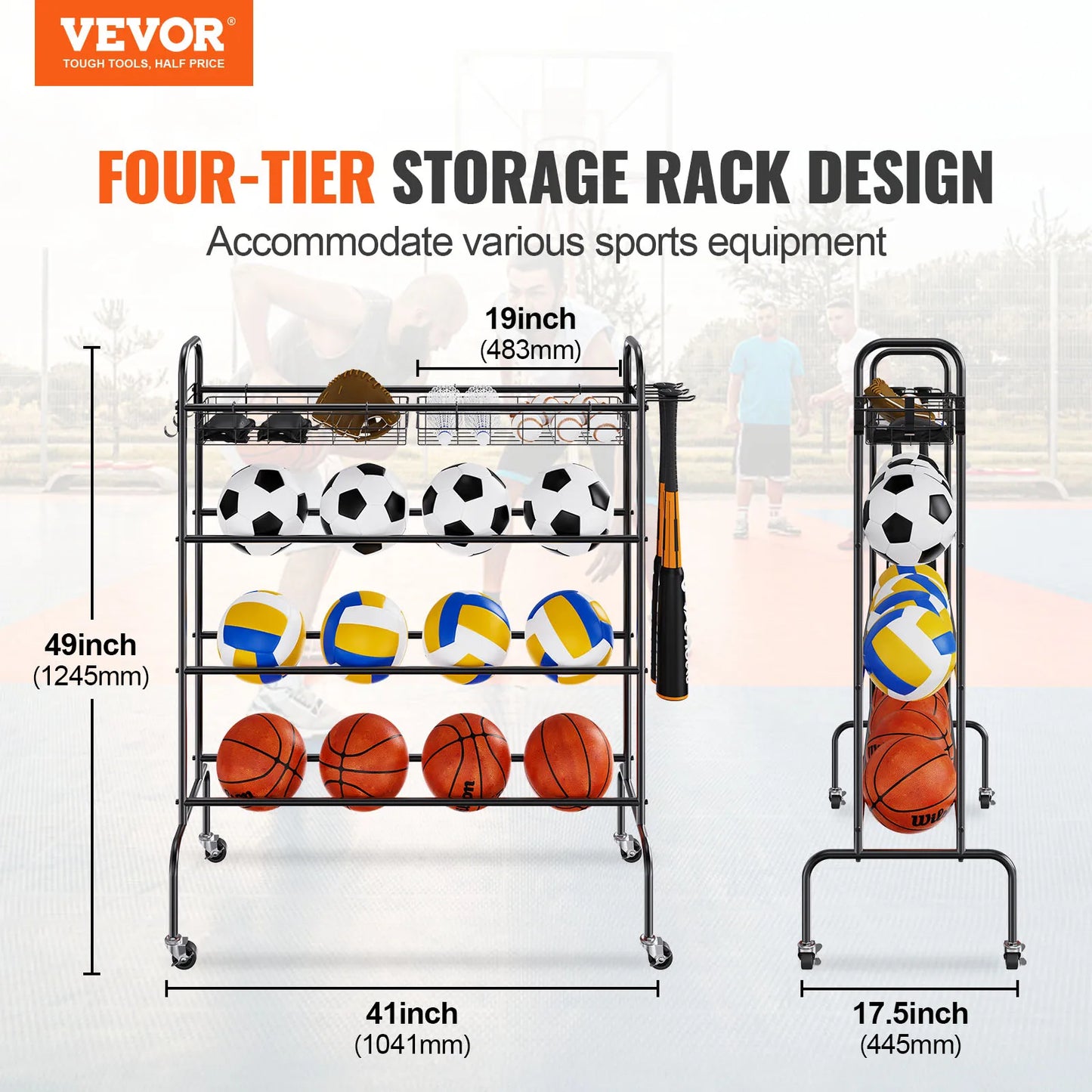 Vevor 4 Layer Rolling Basketball Shooting Training Stand With Wheels Organizer