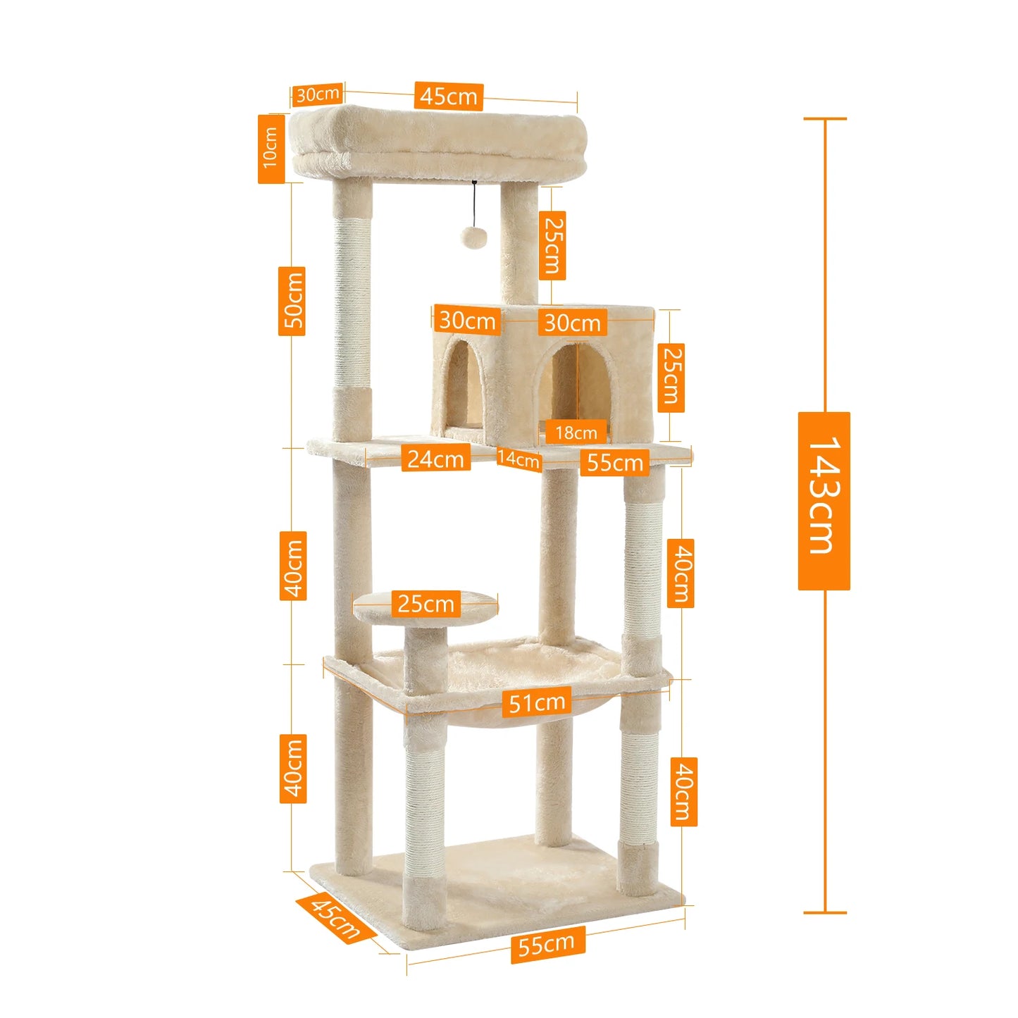 PAWZ Road 5 Level Cat Tree for Indoor Large Cats With Hammock and Sisal Posts