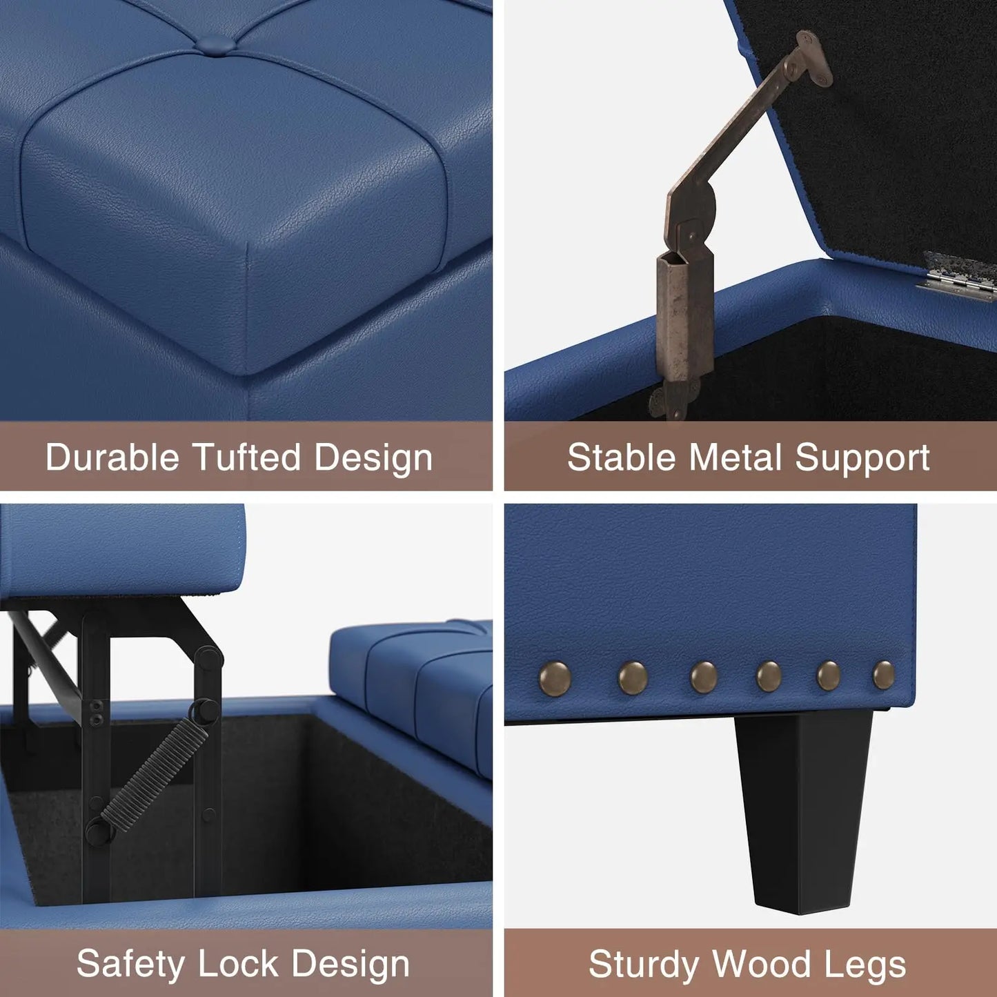 Vabches Square Ottoman Storage Bench Lift Top Faux Leather Footrest