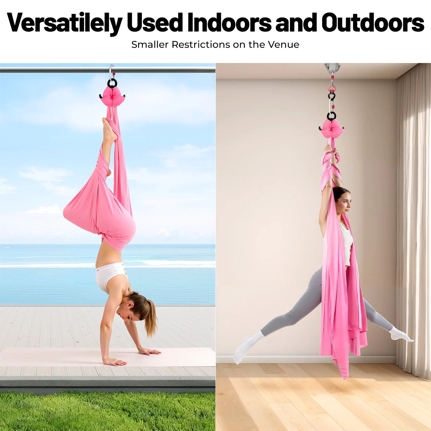Yoga Hammock Aerial Silks Pink With Carabiners 1102 Lbs Load Capacity Home Use