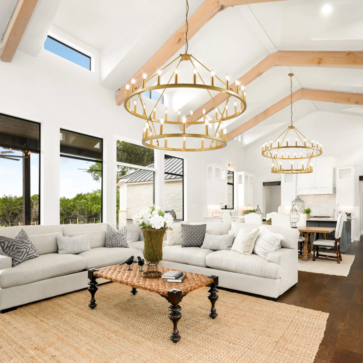 47 Inch Wagon Wheel Chandelier 2 Tier 36 Lights Farmhouse Pendant Dimmable