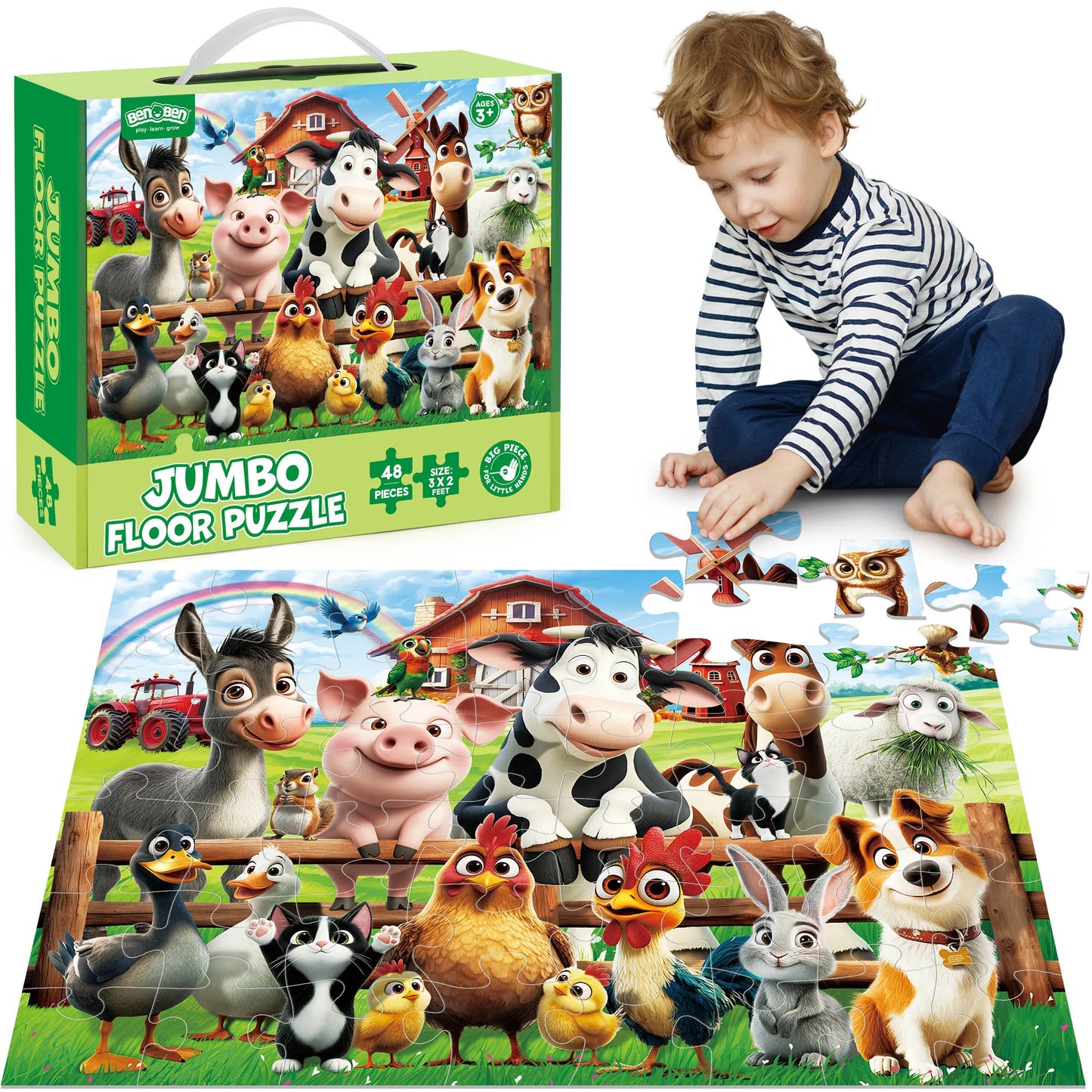 Floor Puzzles for Kids 48 Piece Farm Animals Ages 3 to 6 Large Jigsaw Gift
