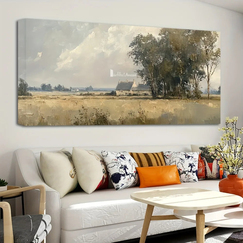 1.5 inch thick pine solid wood frame, autumn landscape painting, wildflower autumn canvas poster, vintage country mural