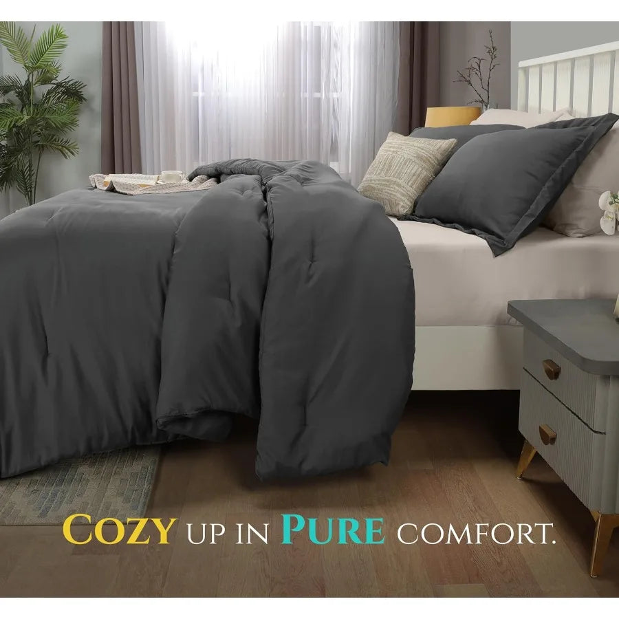 Queen Grey Comforter Set 3 Piece Down Alternative Bedding 88 x 88 Inch Comforter