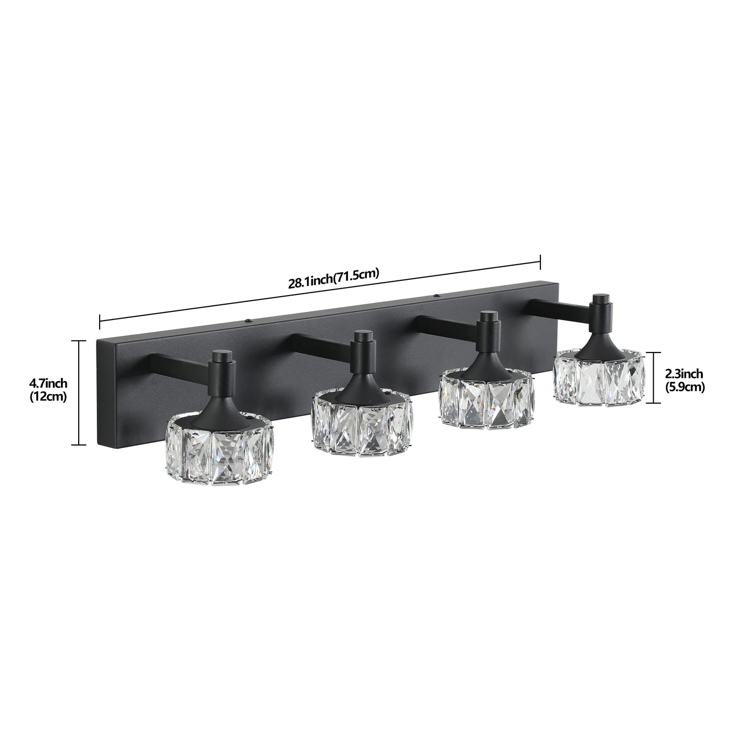 LED Vanity Light 4 Light Matte Black Fixture With Crystal Glass Shades