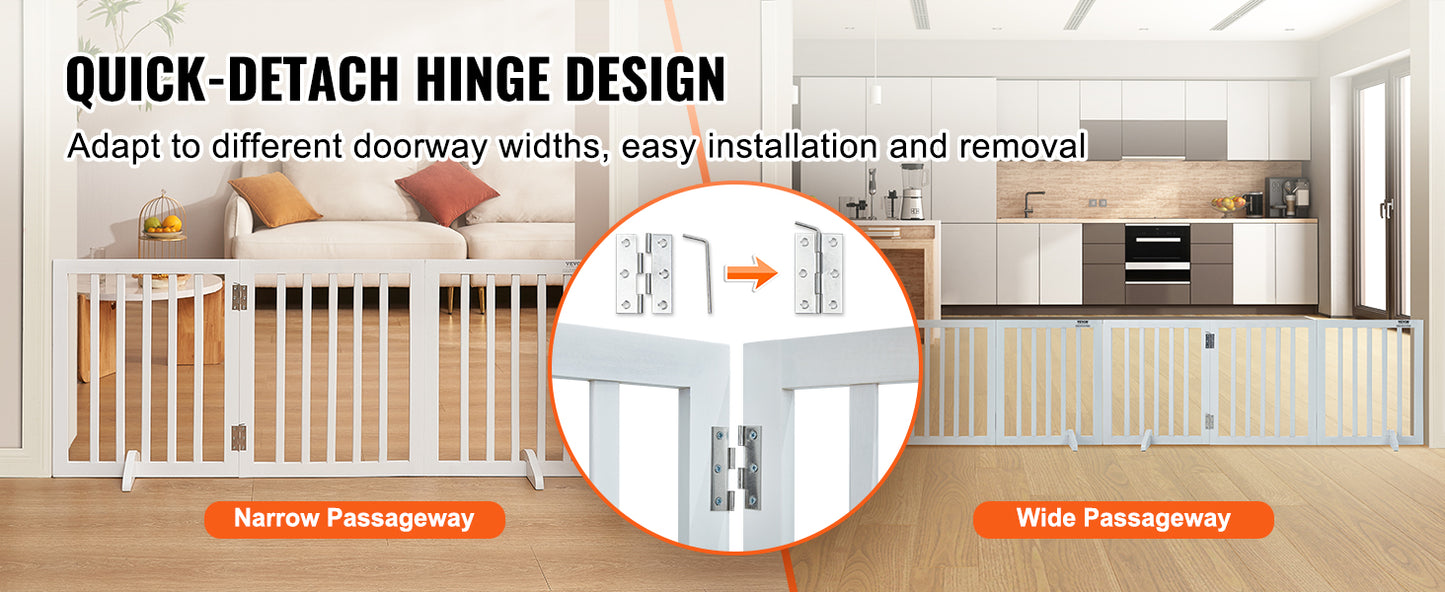SucceBuy Free Standing Dog Gate 3 Panel Foldable Barrier For Narrow Passages