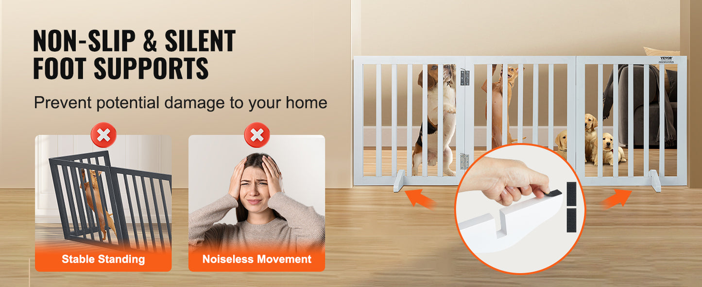 SucceBuy Free Standing Dog Gate 3 Panel Foldable Barrier For Narrow Passages