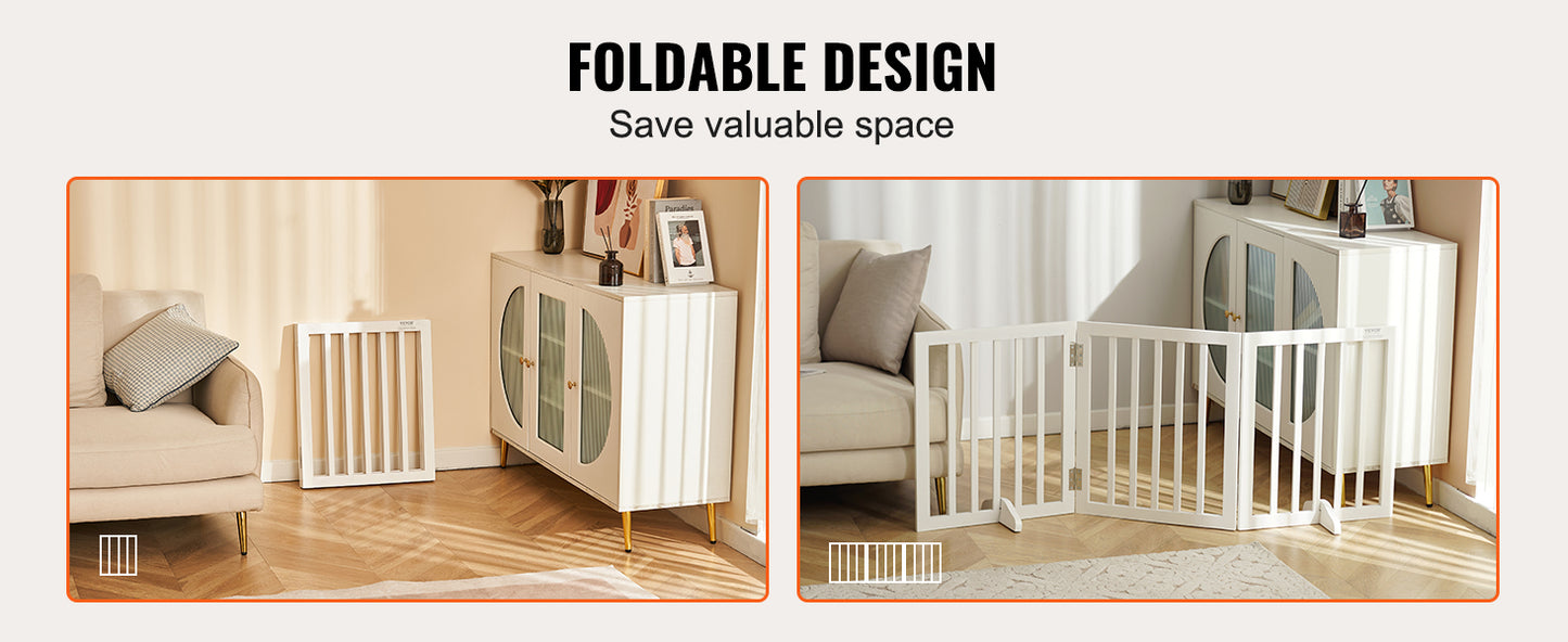 SucceBuy Free Standing Dog Gate 3 Panel Foldable Barrier For Narrow Passages