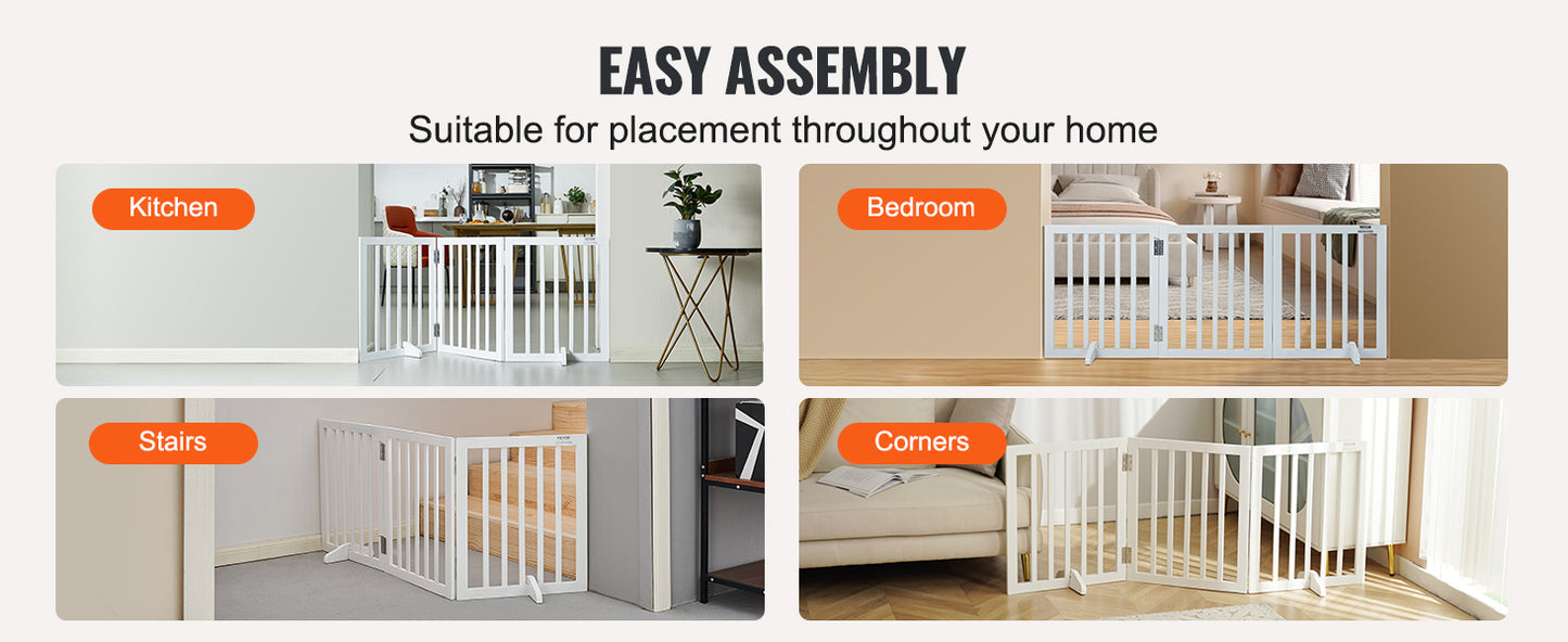 SucceBuy Free Standing Dog Gate 3 Panel Foldable Barrier For Narrow Passages