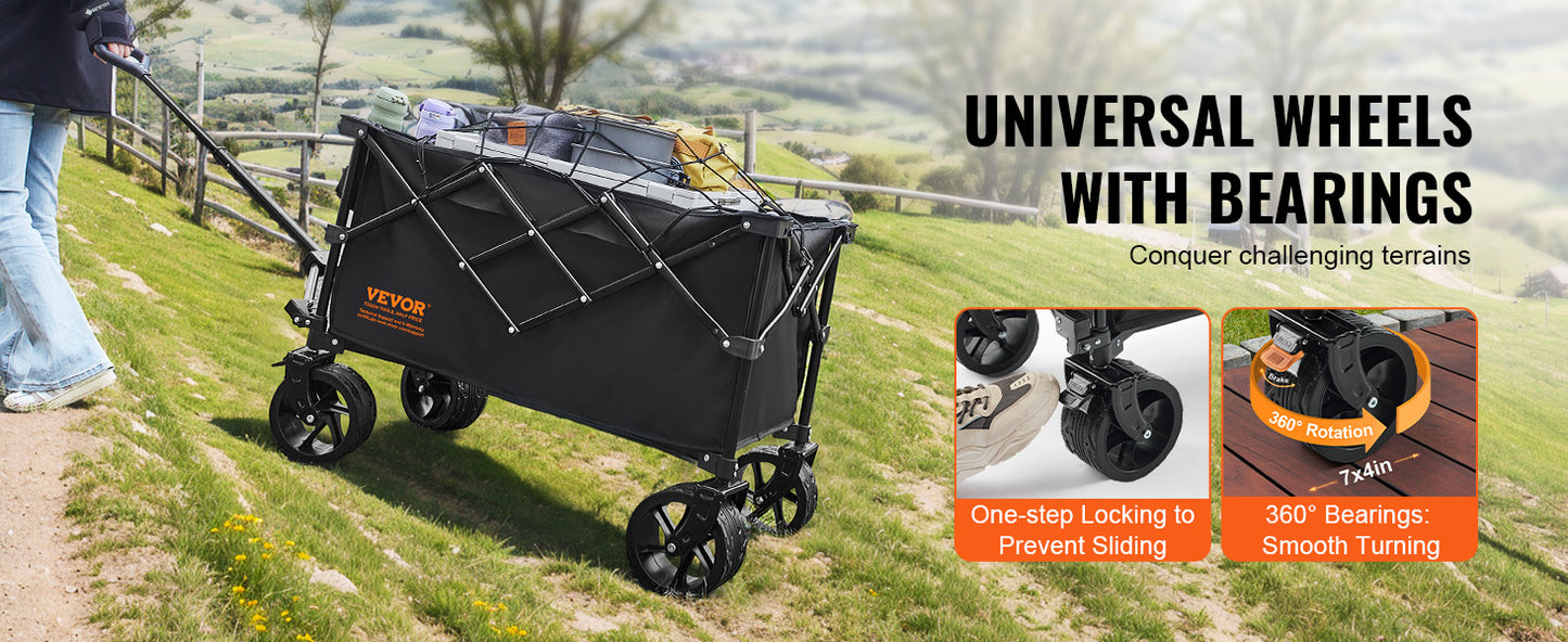 SucceBuy Collapsible Folding Wagon With All Terrain Wheels Drink Holder Camping