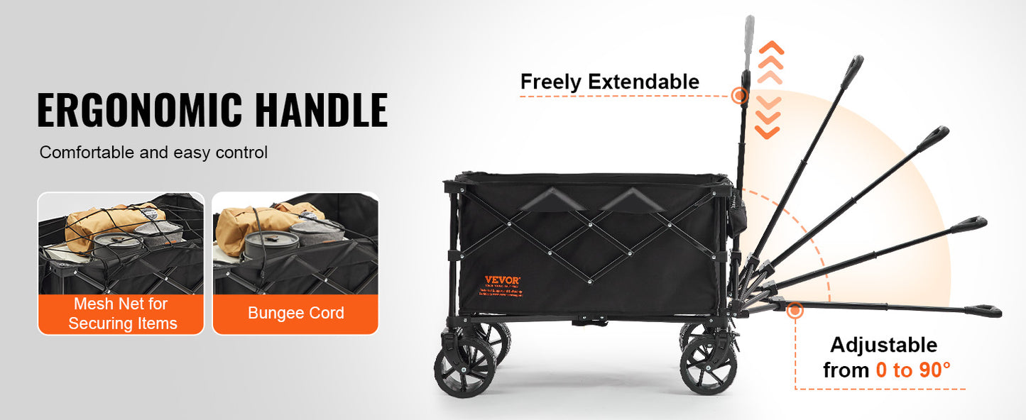 SucceBuy Collapsible Folding Wagon With All Terrain Wheels Drink Holder Camping