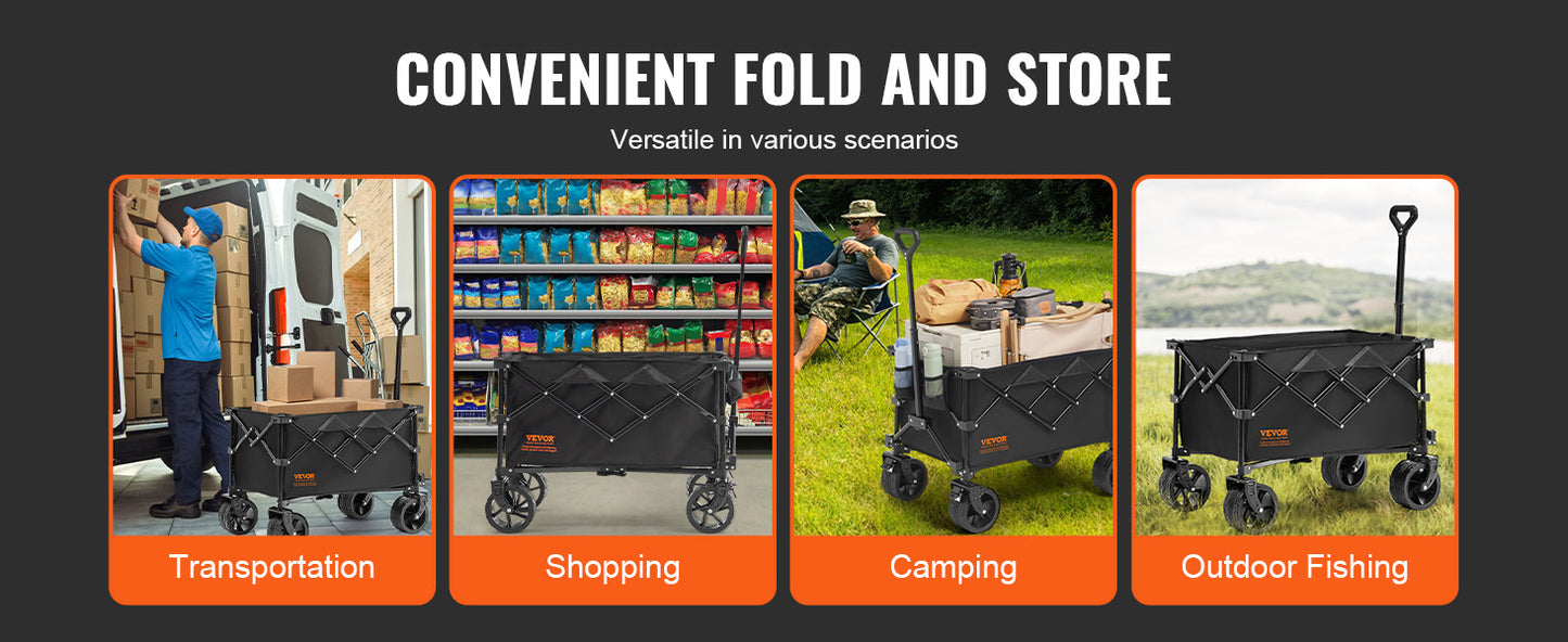 SucceBuy Collapsible Folding Wagon With All Terrain Wheels Drink Holder Camping