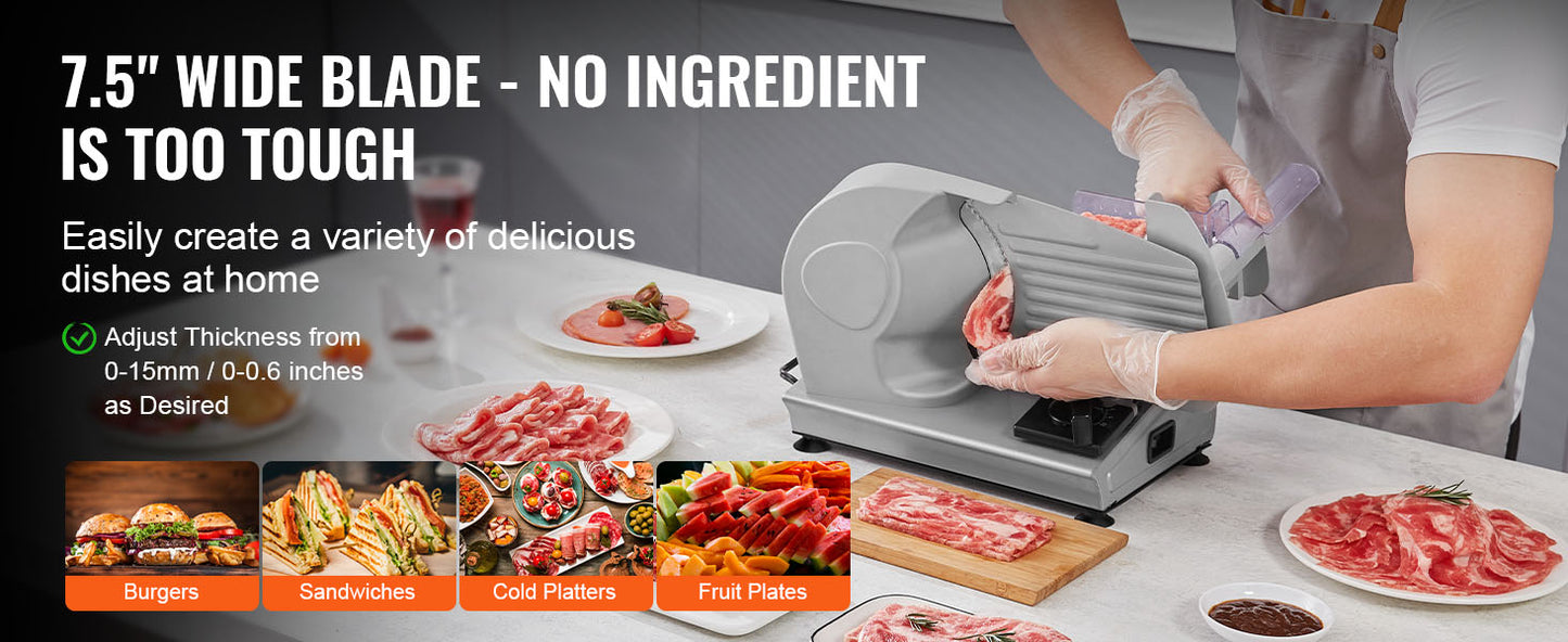 SucceBuy Electric Meat Slicer Deli SUS 420 Blade Guard Adjustable Thickness
