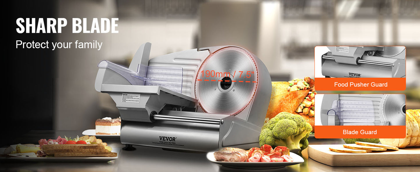 SucceBuy Electric Meat Slicer Deli SUS 420 Blade Guard Adjustable Thickness