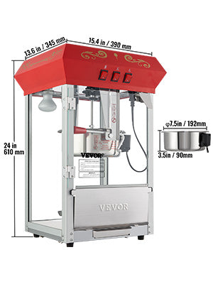 SucceBuy 8/12Oz Electric Popcorn Maker Commercial Popper Machine  Automatic Corn Cookware with Scoop Spoon SUS304 Heating Tube