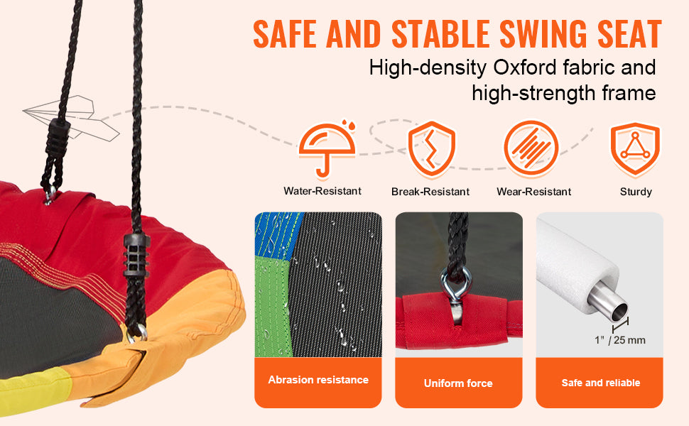 SucceBuy Tree Swing Saucer Swing 750 Pound 2 Straps Adjustable Ropes Outdoor