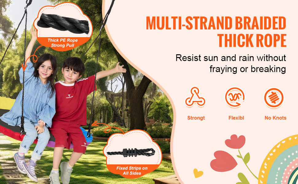 SucceBuy Tree Swing Saucer Swing 750 Pound 2 Straps Adjustable Ropes Outdoor