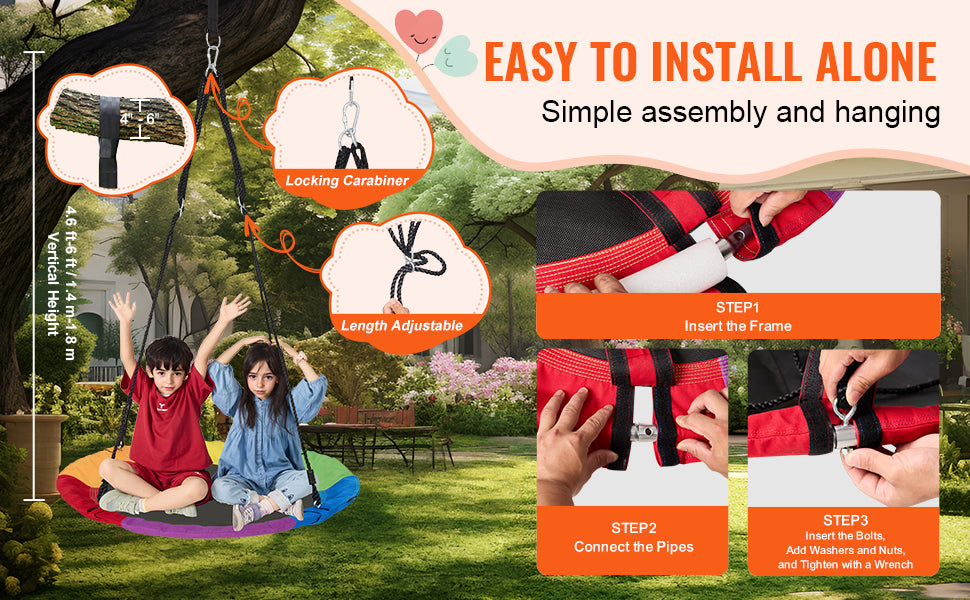 SucceBuy Saucer Tree Swing 750 Lbs With Adjustable Straps Ropes For Kids Outdoor