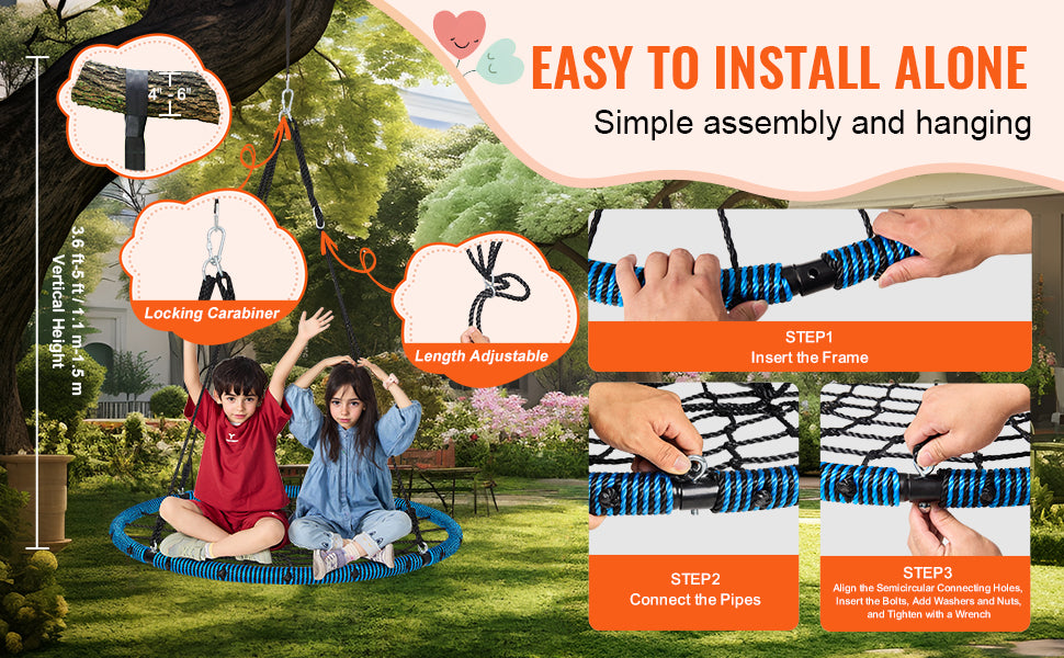 SucceBuy Tree Swing Saucer Swing 750 Pound 2 Straps Adjustable Ropes Outdoor