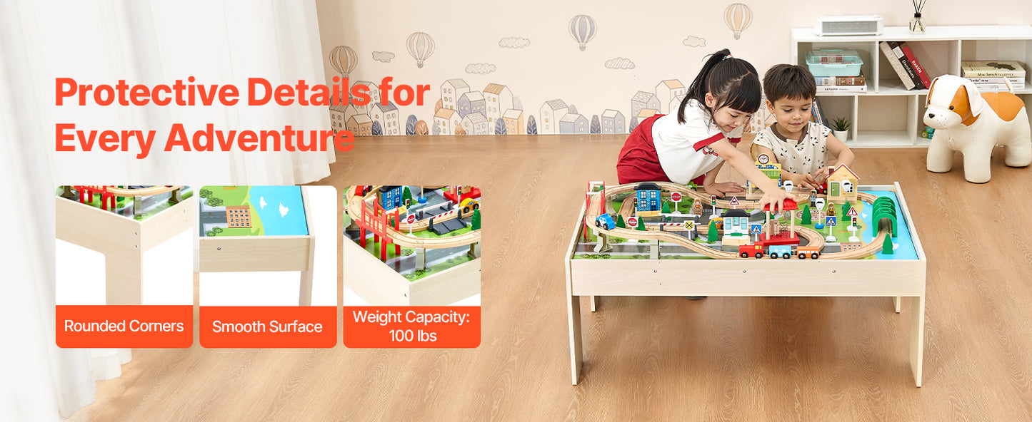 SucceBuy Kids Wooden Train Table Set 84 Piece Colorful Activity Storage Bin